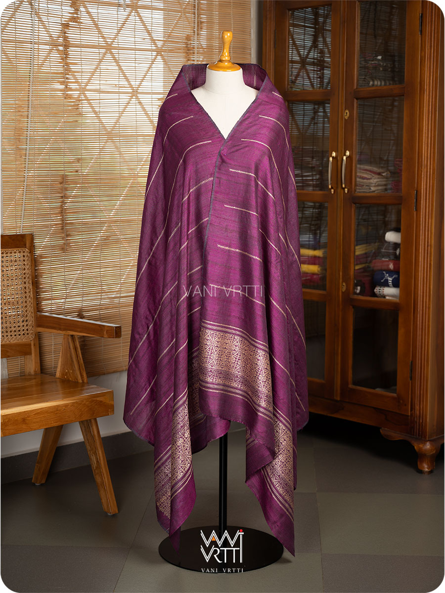Deep Wine Pink Madhumalati Handspun Tussar Silk Dupatta