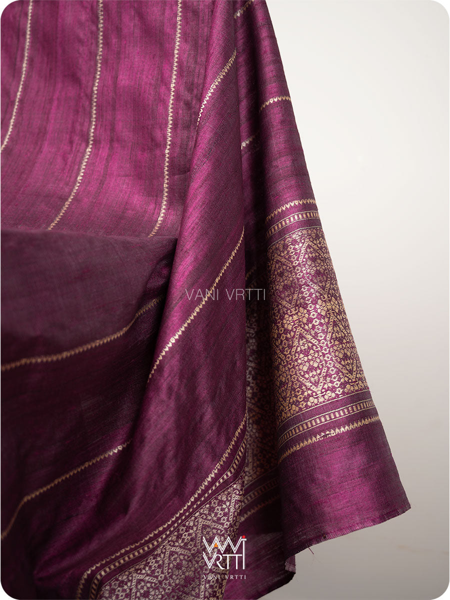 Deep Wine Pink Madhumalati Handspun Tussar Silk Dupatta