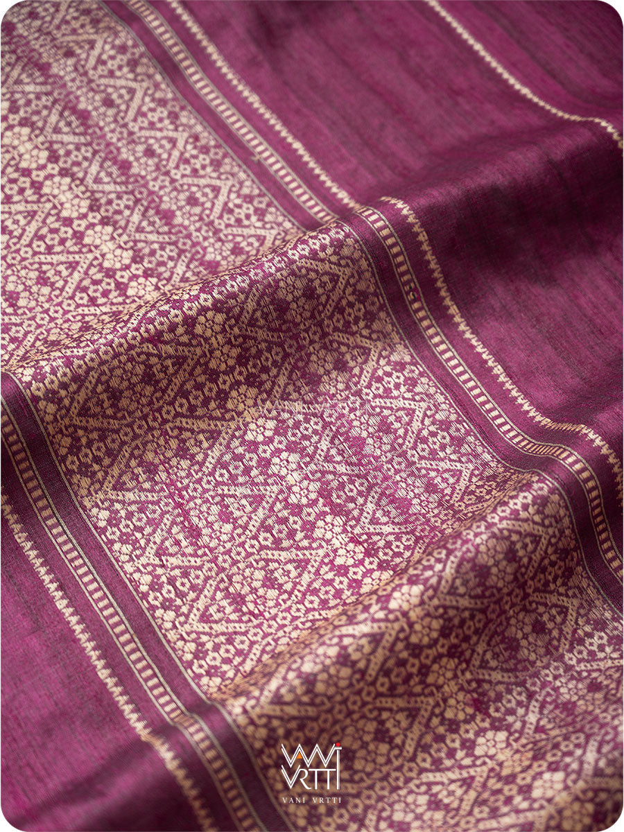 Deep Wine Pink Madhumalati Handspun Tussar Silk Dupatta
