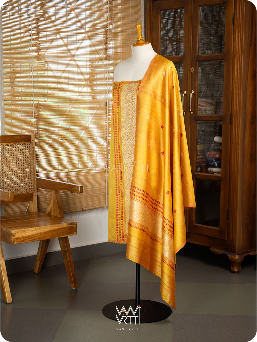 Mango Yellow Dahlia Phool Handspun Tussar Silk Dupatta
