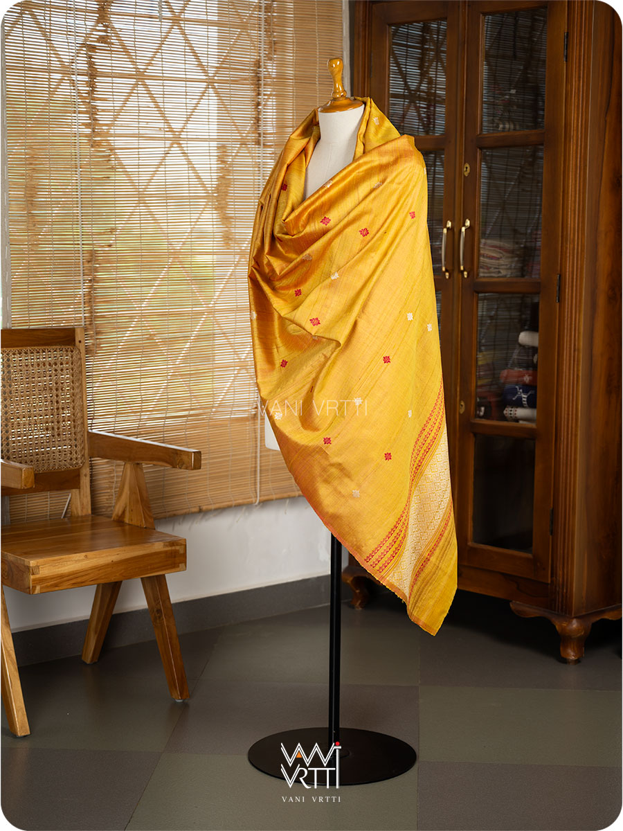 Mango Yellow Dahlia Phool Handspun Tussar Silk Dupatta