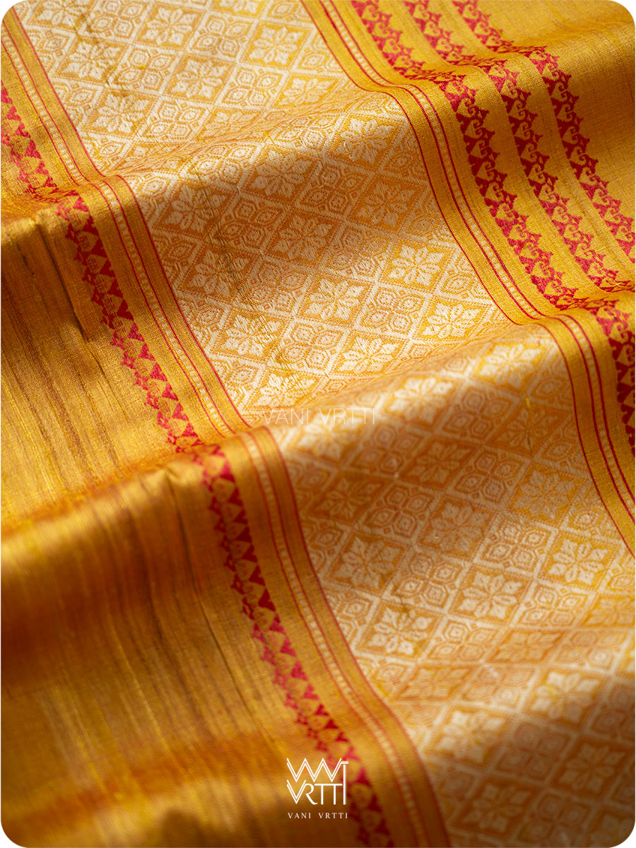 Mango Yellow Dahlia Phool Handspun Tussar Silk Dupatta