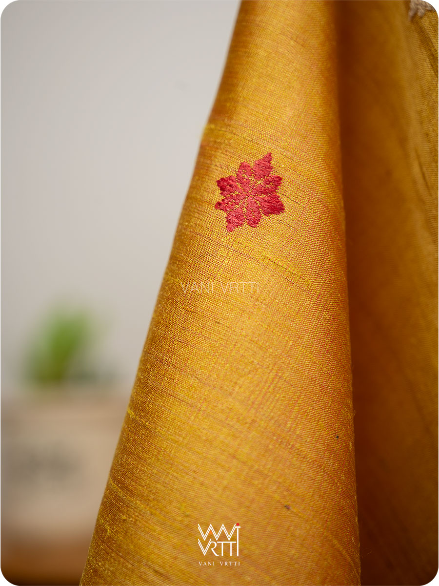 Mango Yellow Dahlia Phool Handspun Tussar Silk Dupatta