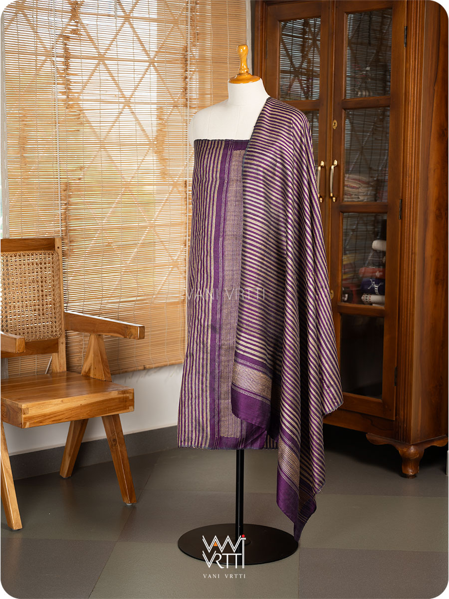 Violet Natural Stripe Rekha Handspun Tussar Silk Dupatta