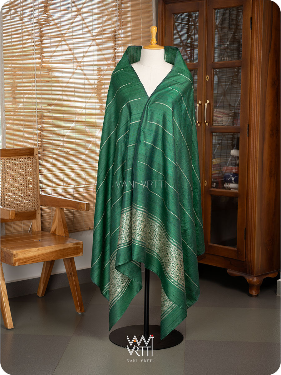 Green Madhumalati Handspun Tussar Silk Dupatta