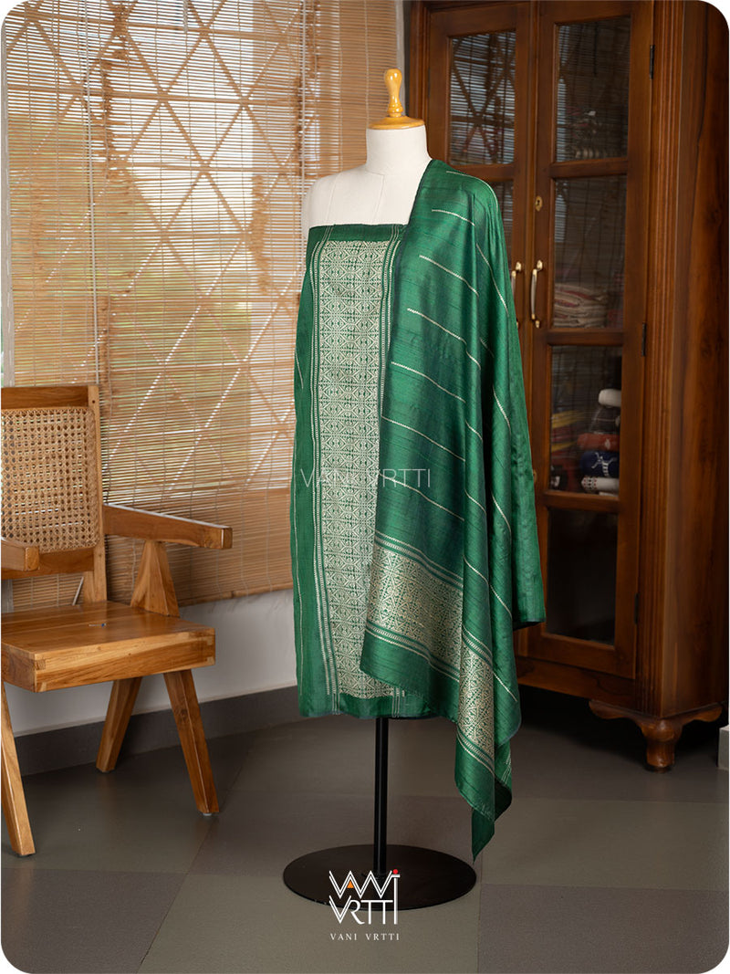 Green Madhumalati Handspun Tussar Silk Dupatta