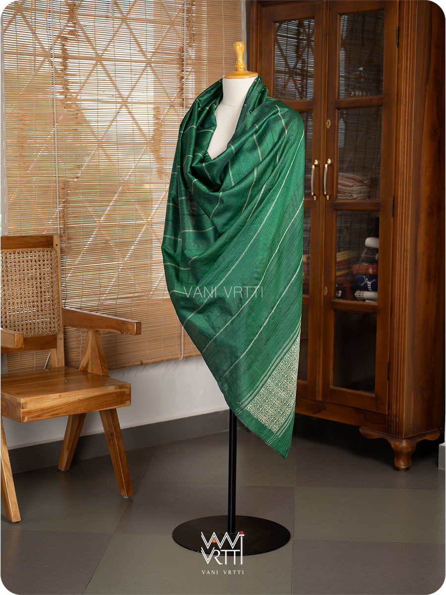 Green Madhumalati Handspun Tussar Silk Dupatta