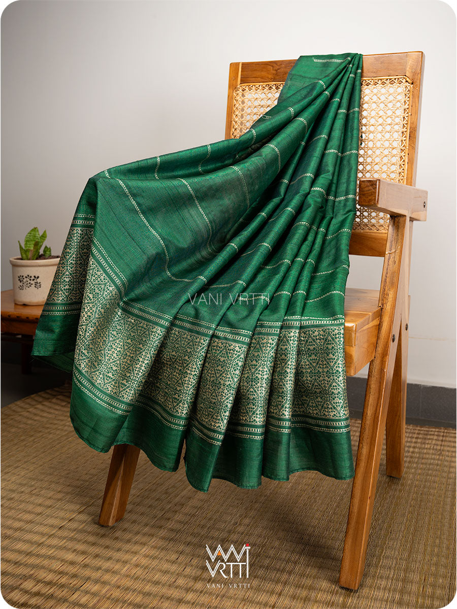 Green Madhumalati Handspun Tussar Silk Dupatta