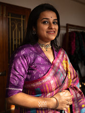 Purple Lotus Bud Collared Cotton Ikat Blouse