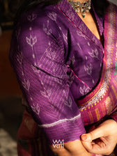 Purple Lotus Bud Collared Cotton Ikat Blouse