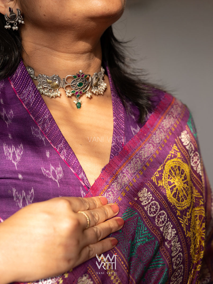 Purple Lotus Bud Collared Cotton Ikat Blouse
