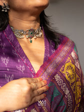 Purple Lotus Bud Collared Cotton Ikat Blouse