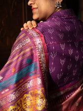 Purple Lotus Bud Collared Cotton Ikat Blouse