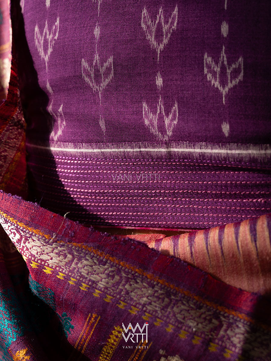 Purple Lotus Bud Collared Cotton Ikat Blouse