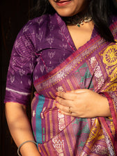 Purple Lotus Bud Collared Cotton Ikat Blouse
