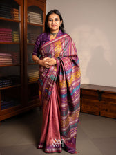 Rose Pink Purple Airavata Konark Double Palla Handspun Tussar Silk Saree