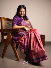 Rose Pink Purple Airavata Konark Double Palla Handspun Tussar Silk Saree