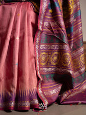 Rose Pink Purple Airavata Konark Double Palla Handspun Tussar Silk Saree
