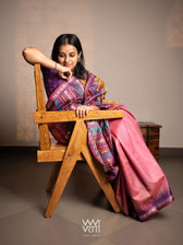Rose Pink Purple Airavata Konark Double Palla Handspun Tussar Silk Saree