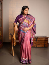 Rose Pink Purple Airavata Konark Double Palla Handspun Tussar Silk Saree
