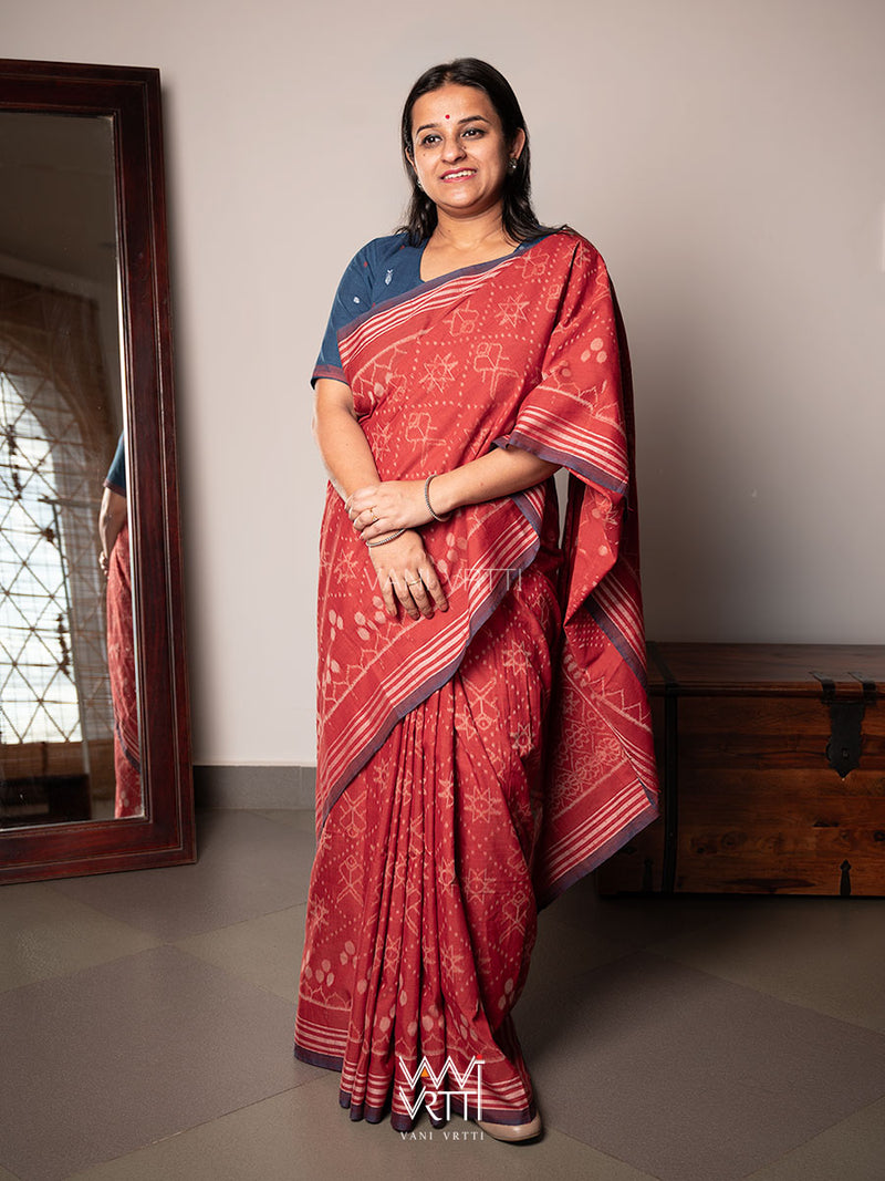 Manjistha Red Revival Jotai Natural Dyed Cotton Ikat Saree