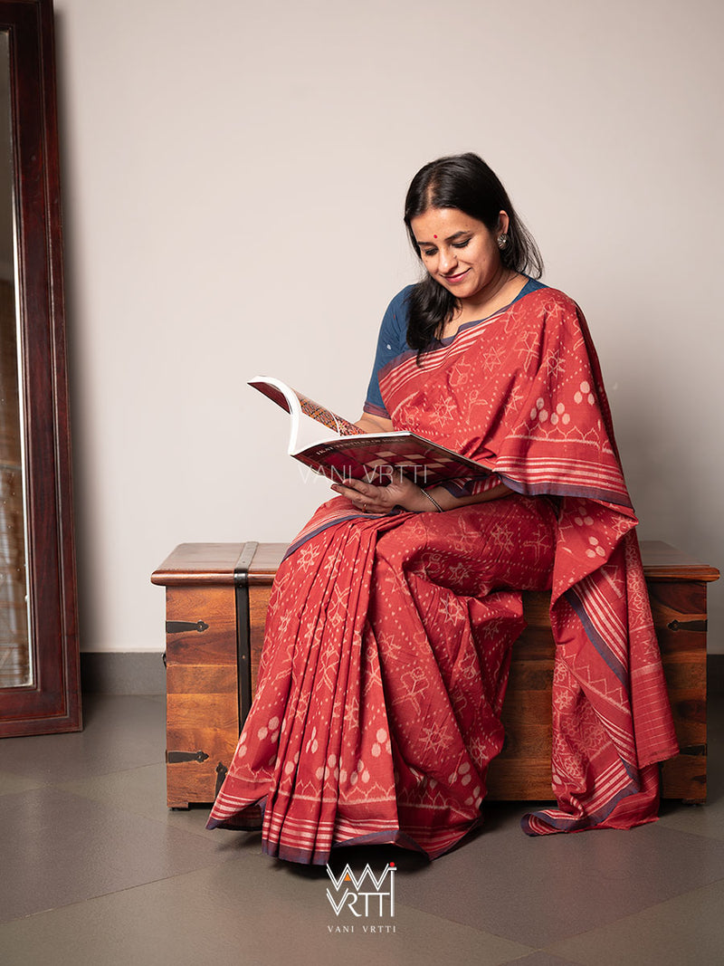 Manjistha Red Revival Jotai Natural Dyed Cotton Ikat Saree