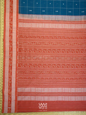 Indigo Blue Madder Matsya Checks Natural Dyed Cotton Ikat Saree