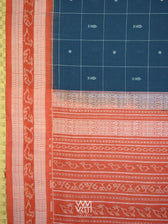 Indigo Blue Madder Matsya Checks Natural Dyed Cotton Ikat Saree