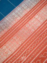 Indigo Blue Madder Matsya Checks Natural Dyed Cotton Ikat Saree