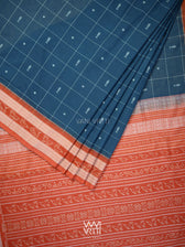 Indigo Blue Madder Matsya Checks Natural Dyed Cotton Ikat Saree