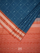 Indigo Blue Madder Matsya Checks Natural Dyed Cotton Ikat Saree