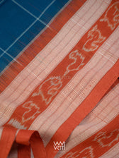 Indigo Blue Madder Matsya Checks Natural Dyed Cotton Ikat Saree