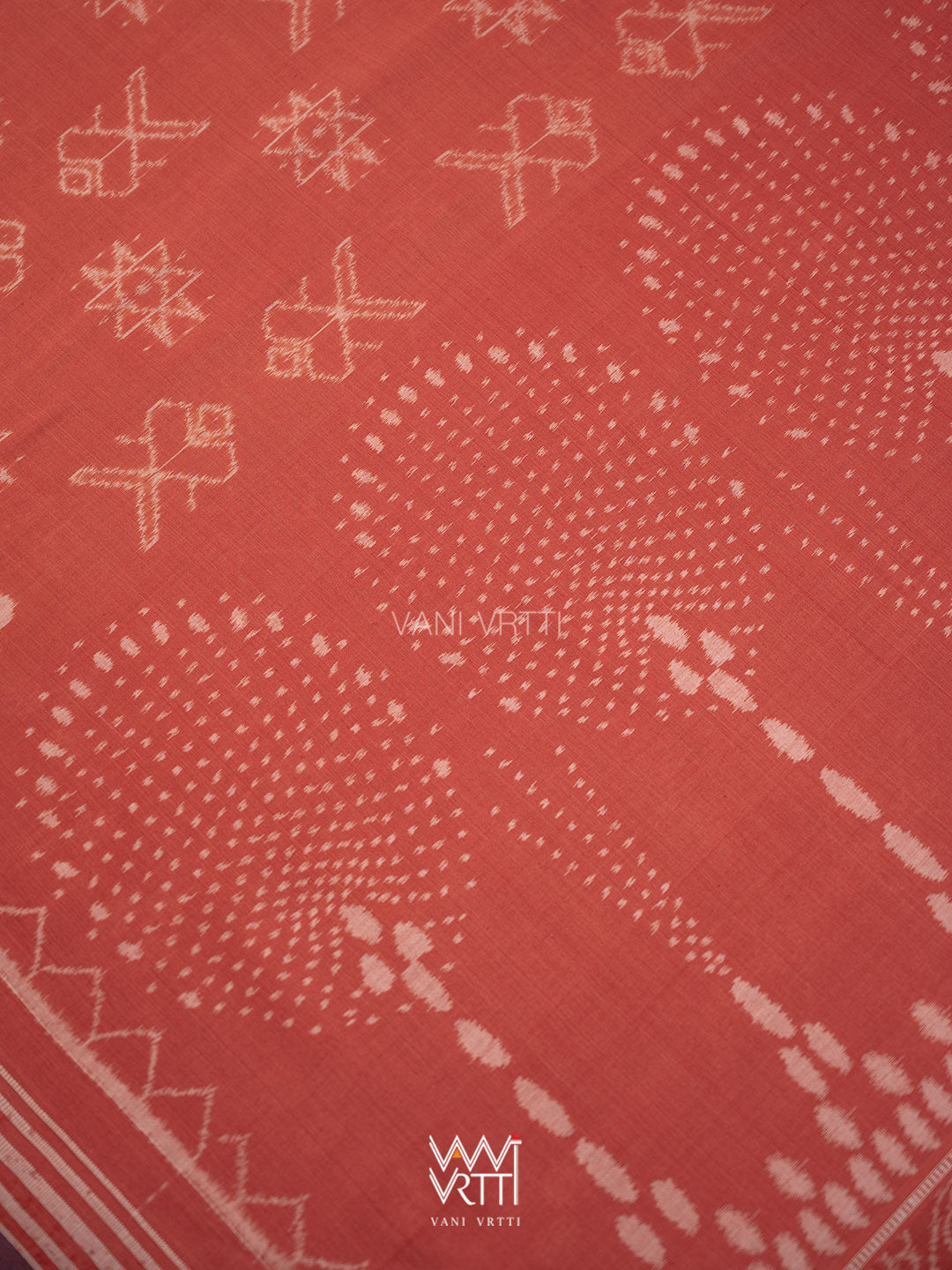 Manjistha Red Matsya Jotai  Natural Dyed Cotton Ikat Saree
