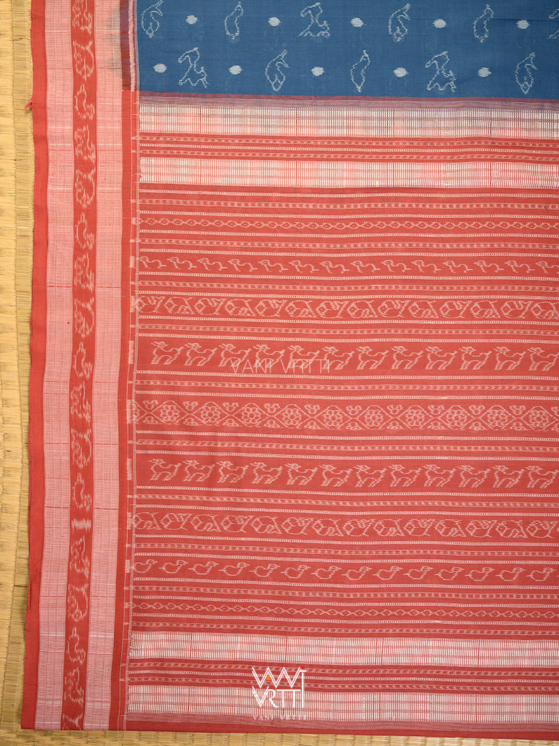 Indigo Blue Red Hiran Sunaya  Natural Dyed Cotton Ikat Saree