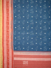 Indigo Blue Red Hiran Sunaya  Natural Dyed Cotton Ikat Saree