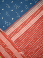Indigo Blue Red Hiran Sunaya  Natural Dyed Cotton Ikat Saree