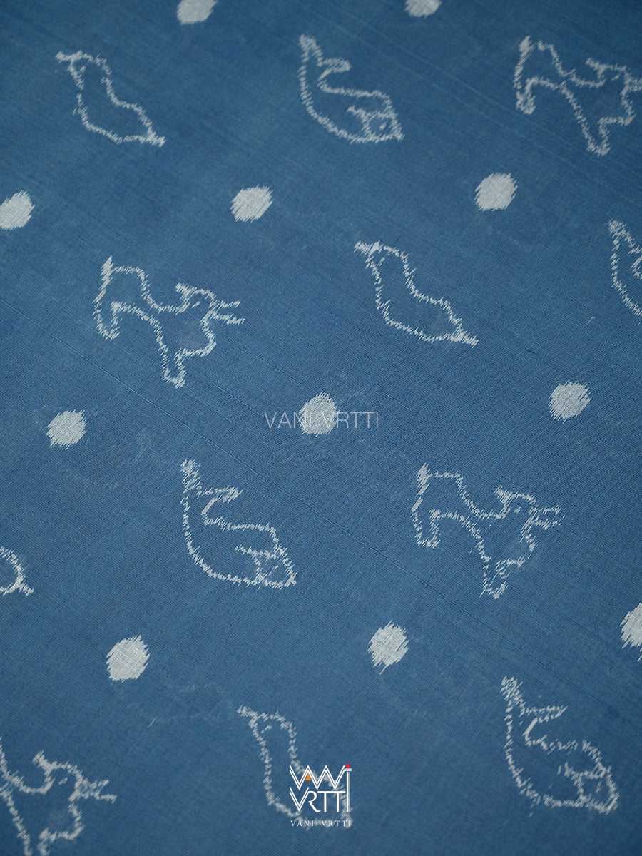 Indigo Blue Red Hiran Sunaya  Natural Dyed Cotton Ikat Saree