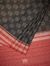 Black Red Lion Natural Dyed Cotton Ikat Saree