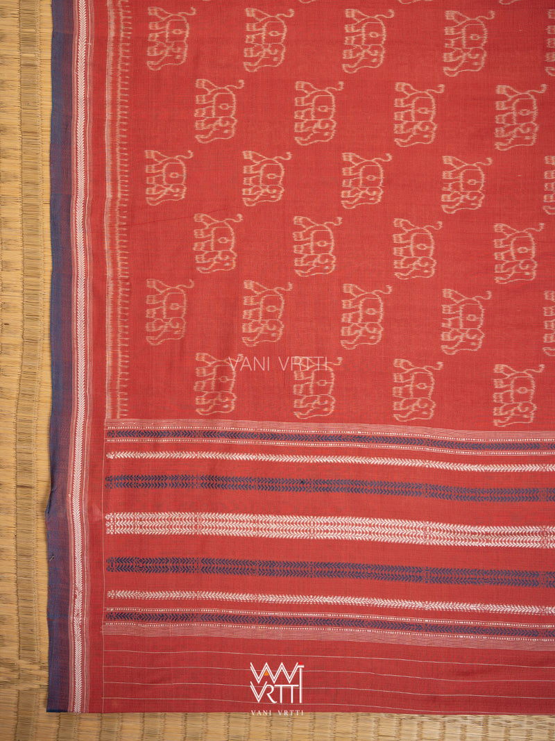 Madder Elephant Natural Dyed Cotton Ikat Saree