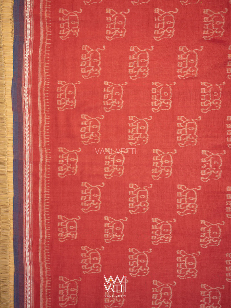 Madder Elephant Natural Dyed Cotton Ikat Saree
