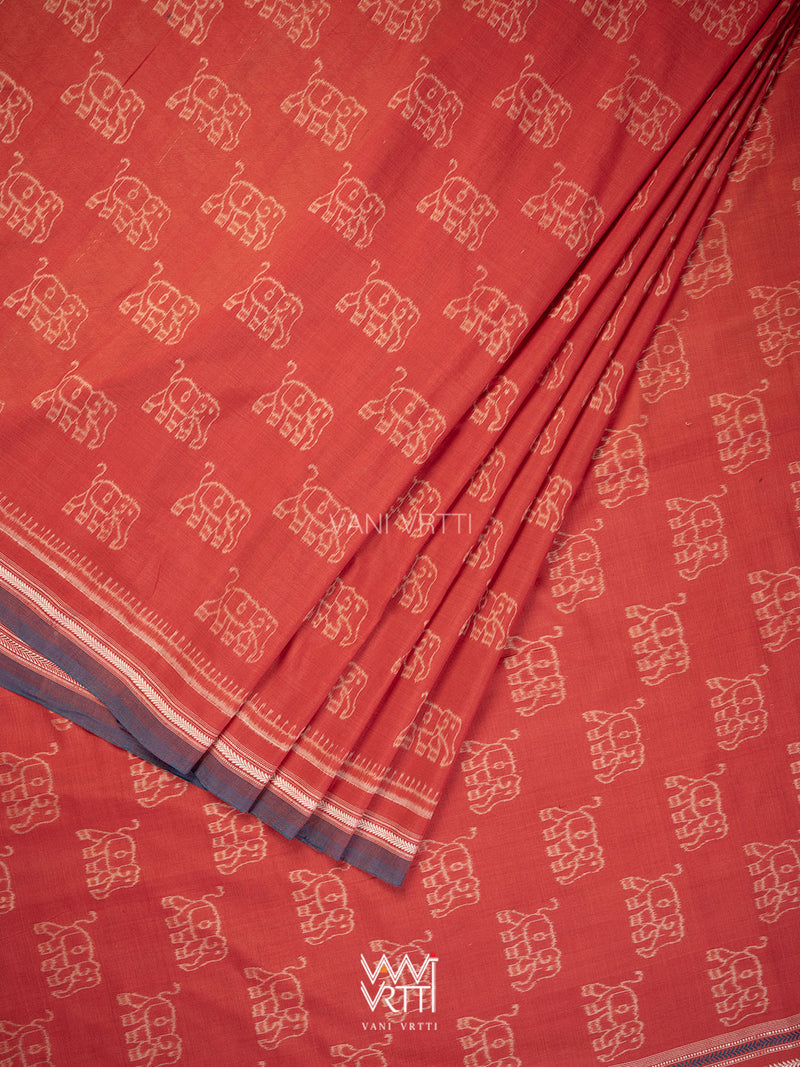 Madder Elephant Natural Dyed Cotton Ikat Saree