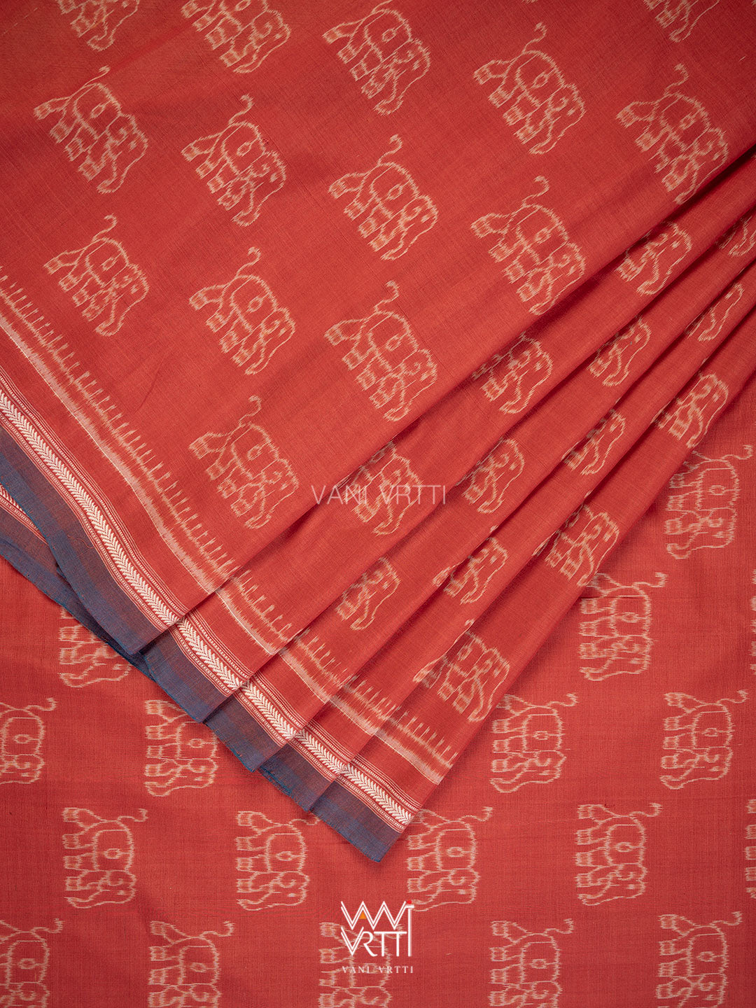 Madder Elephant Natural Dyed Cotton Ikat Saree