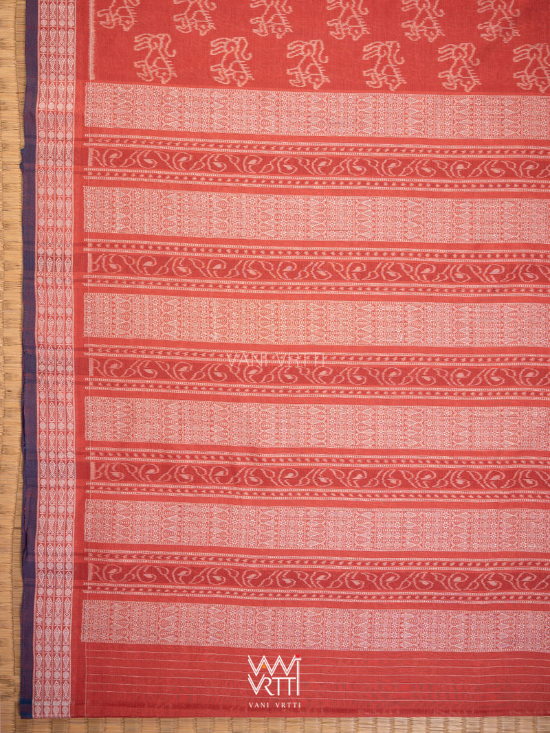 Manjistha Red Singha Lion Natural Dyed Cotton Ikat Saree