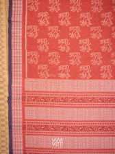 Manjistha Red Singha Lion Natural Dyed Cotton Ikat Saree