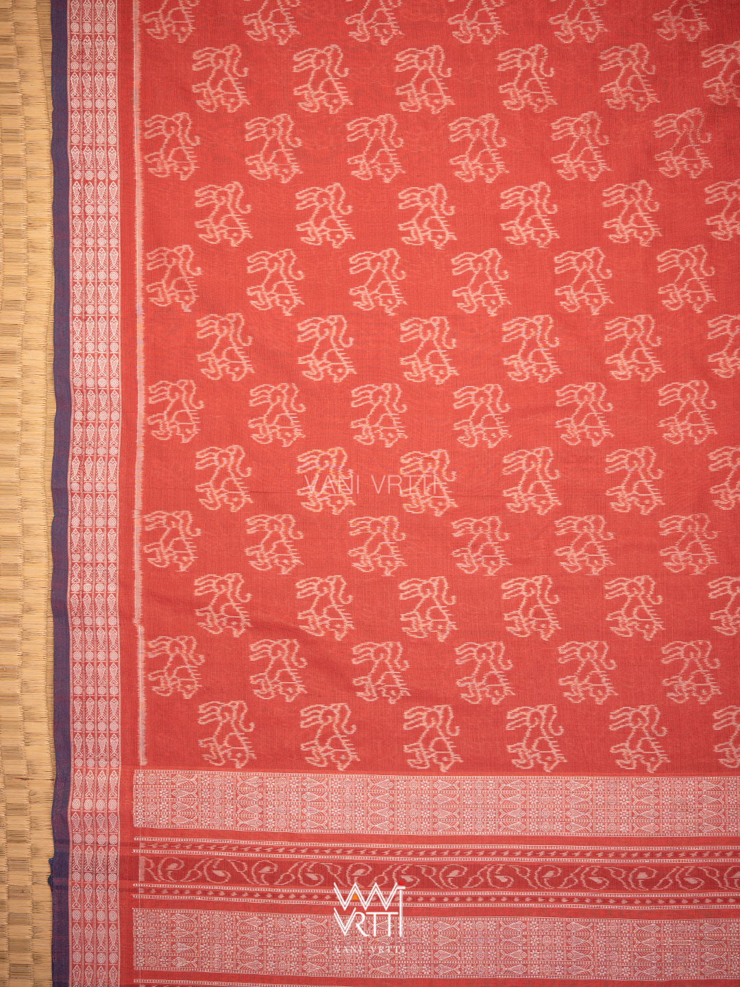Manjistha Red Singha Lion Natural Dyed Cotton Ikat Saree