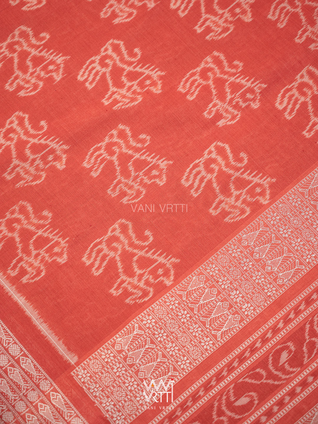 Manjistha Red Singha Lion Natural Dyed Cotton Ikat Saree