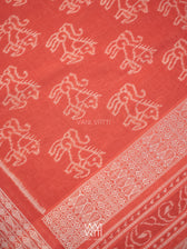 Manjistha Red Singha Lion Natural Dyed Cotton Ikat Saree