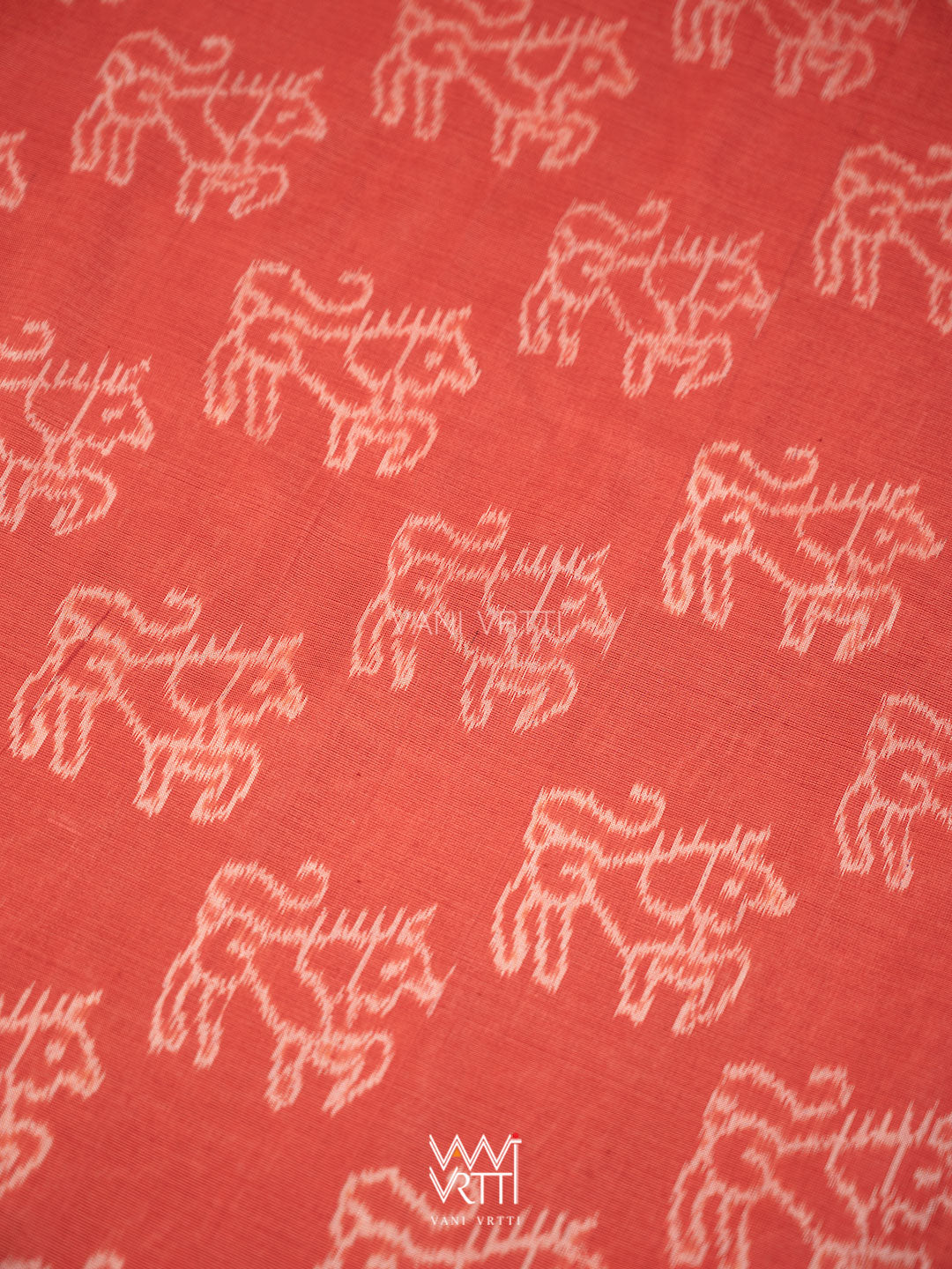 Manjistha Red Singha Lion Natural Dyed Cotton Ikat Saree