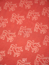 Manjistha Red Singha Lion Natural Dyed Cotton Ikat Saree