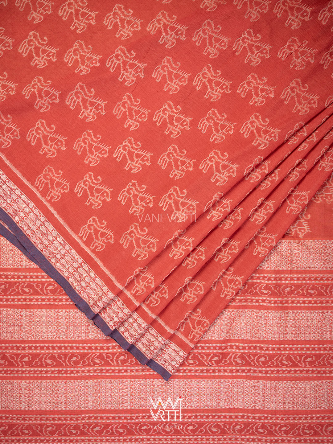 Manjistha Red Singha Lion Natural Dyed Cotton Ikat Saree